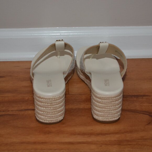 Michael Kors Verity Monogram Natural beige espadrille wedge sandals, 9M - Picture 3 of 10